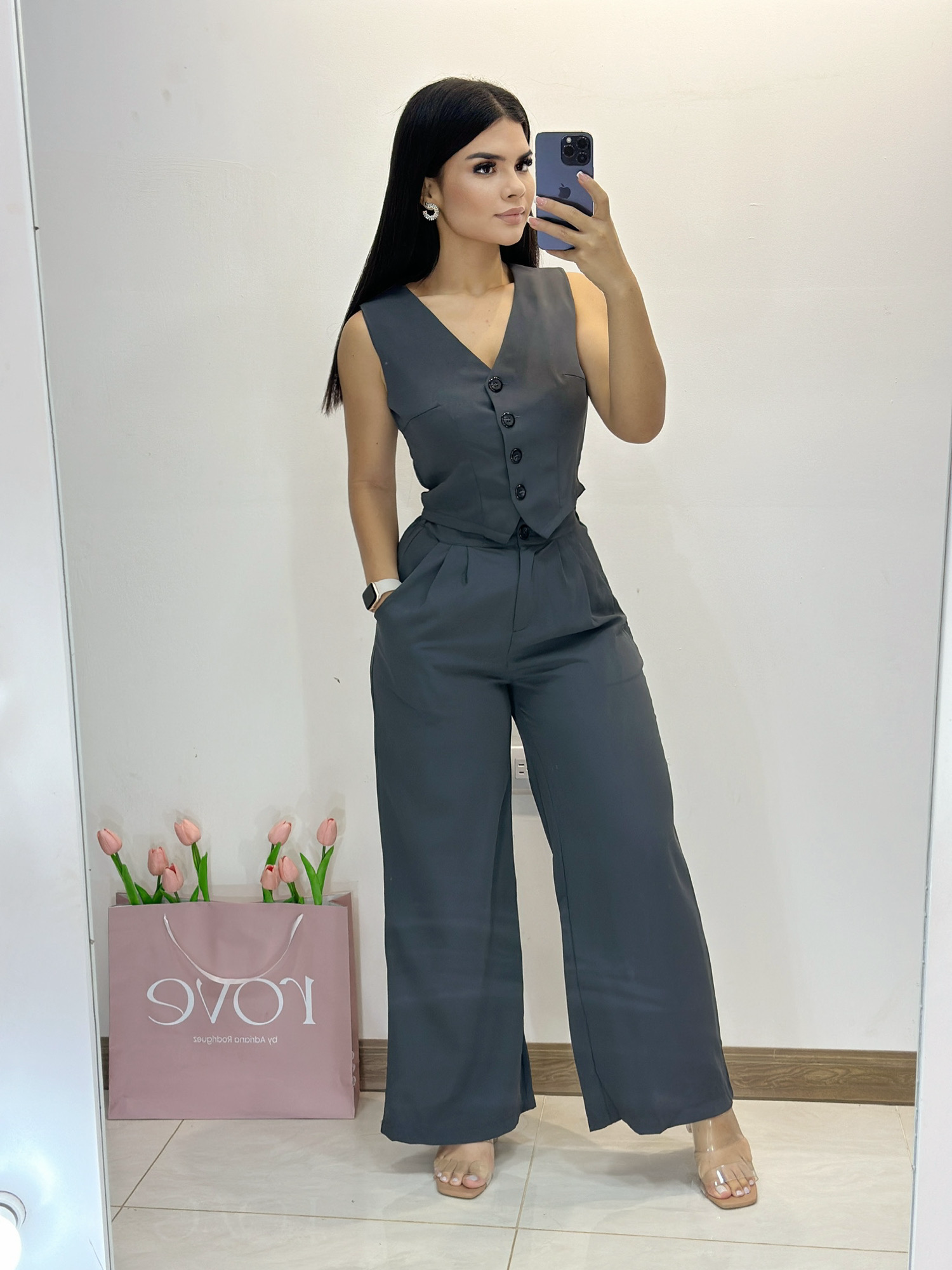 Conjunto  Chaleco + pantalón -  Gris oscuro